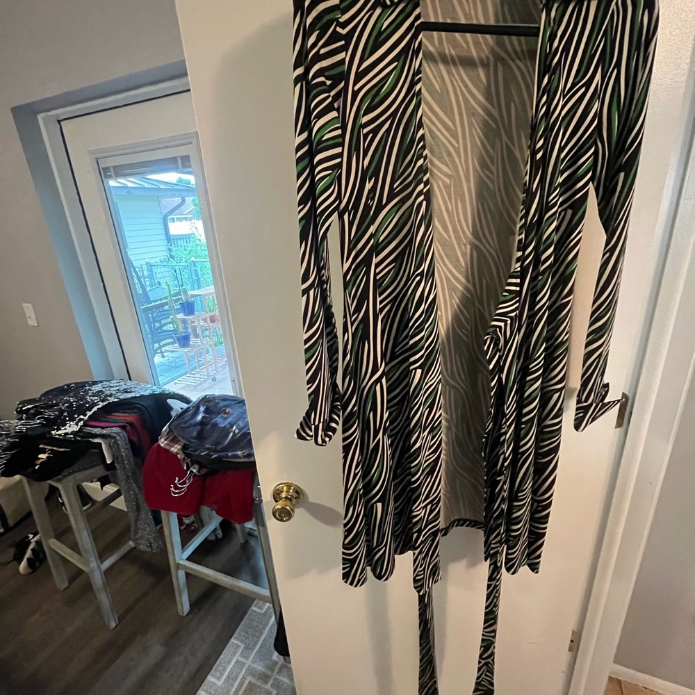 Diane Von Furstenberg Zebra Print Cardigan with Green Accents